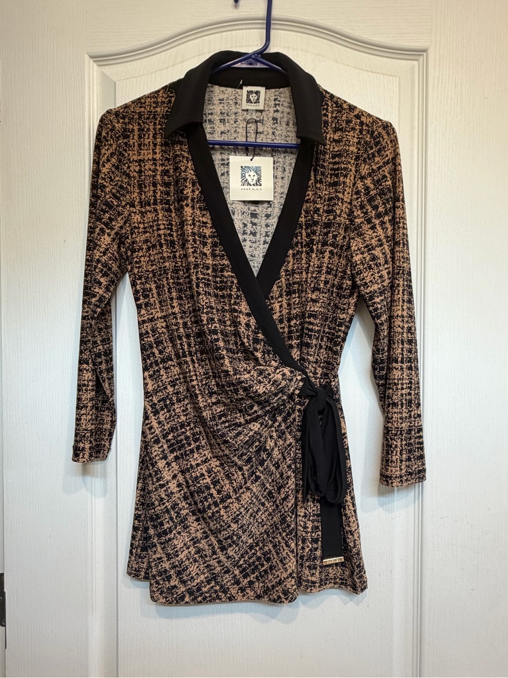 Anne Klein Black & Tan Wrap Dressy Tunic with Side Tie